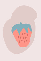 Abstract hand-drawn strawberries, boho-style abstract leaves for wall decoration, postcard or brochure design. Vector illustration.