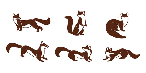 Cartoon marten. Cute animal character in different poses. Flat vector illustration for prints, clothing, packaging, stickers.