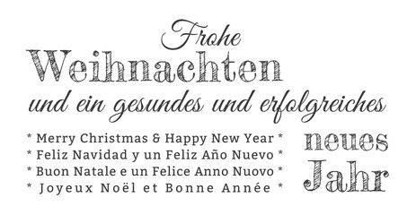 Fototapeta premium Frohe Weihnachten Schriftzug Kalligraphie, internationale Weihnachtsgrüße, Textwolke, Wortwolke