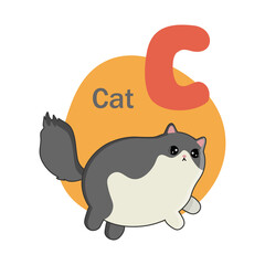 Animals alphabet. Cute cat isolated on white background. Vector illustration for teaching children learning a foreign language.