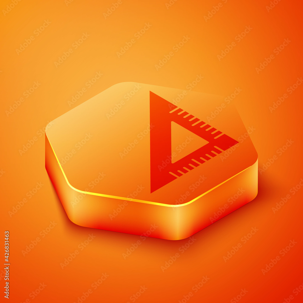 Poster isometric triangular ruler icon isolated on orange background. straightedge symbol. geometric symbol