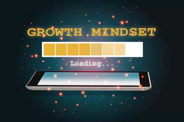 Growth mindset loading on smartphone on abstract background. New skill concept and technology transformation learning model idea