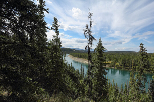 View Plattform On Teslin River, Crossing Teslin River Bridge, Canada