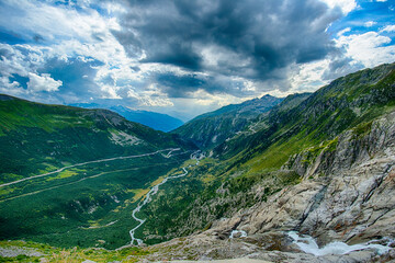 Fototapeta na wymiar Rhone Gletscher & Rhonetal in der Schweiz