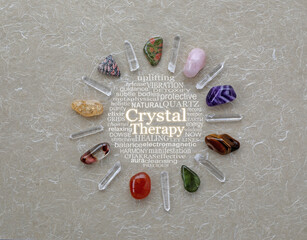 Crystal Therapy Grid Stones Word Circle - nine different tumbled stones and nine terminated quartz...
