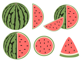 Watermelon slice semicircle cut half for set vector for design and create