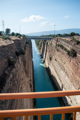 Long narrow Corinth Canal connecting the Corinth Gulf with the Saronic Gulf in Greece