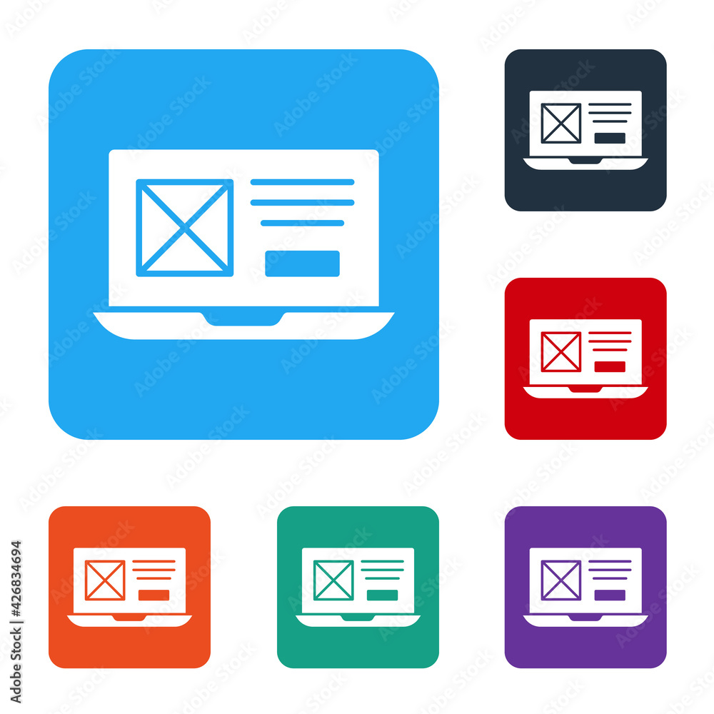 Poster white ui or ux design icon isolated on white background. set icons in color square buttons. vector