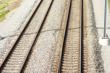 Closeup of a double railway for trains