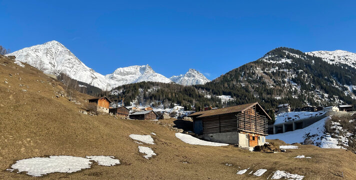 Swiss mountain pass Lukmanierpass on the border between the cantons of Ticino and Graubunden