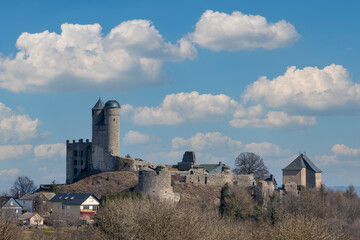 Close-up of a castle ruin in the town of Greifenstein in the Lahn-Dill district in spring