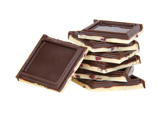 Black and white double chocolate with fruits isolated on the white background