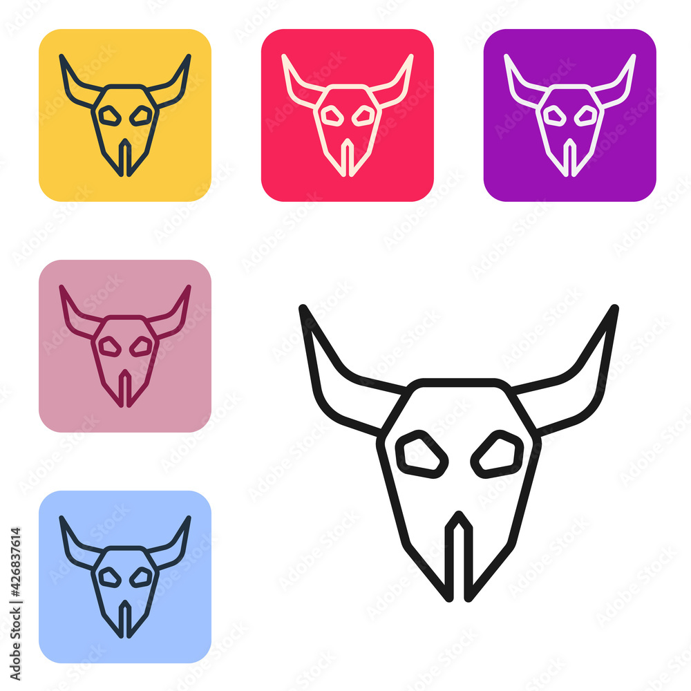 Poster black line buffalo skull icon isolated on white background. set icons in color square buttons. vecto