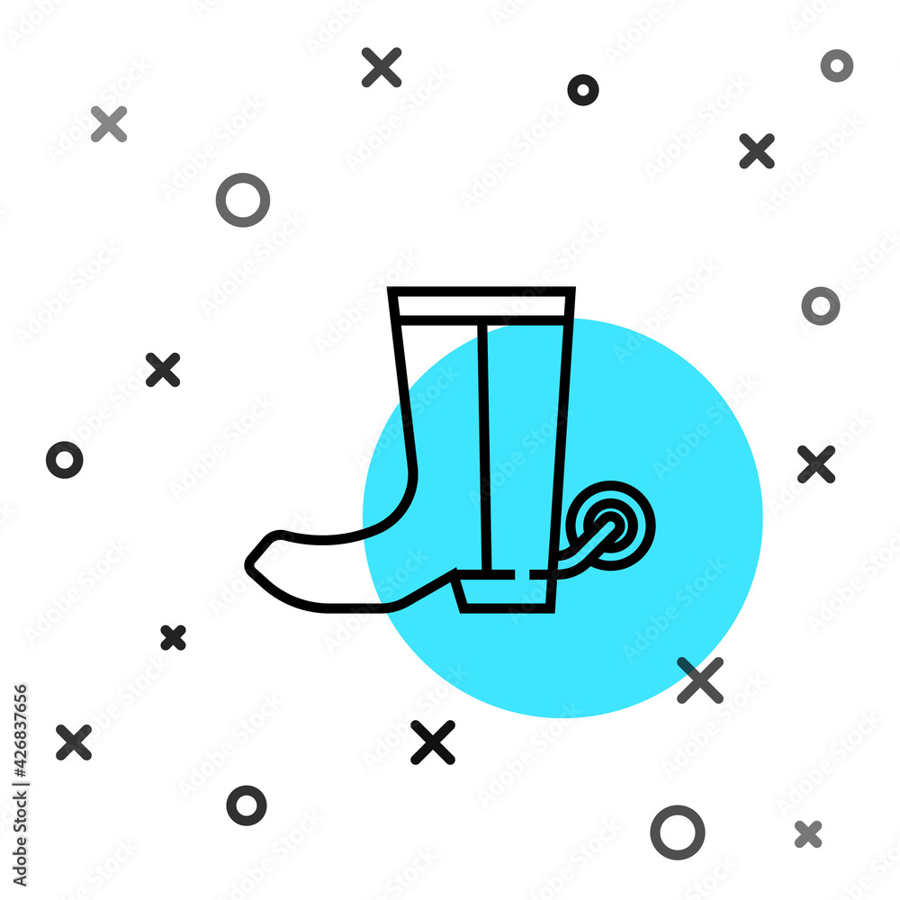 Poster black line cowboy boot icon isolated on white background. random dynamic shapes. vector