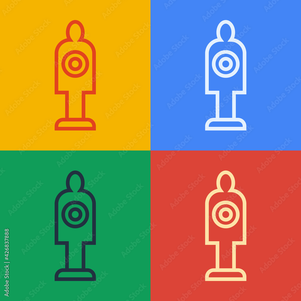 Poster pop art line human target sport for shooting icon isolated on color background. clean target with nu