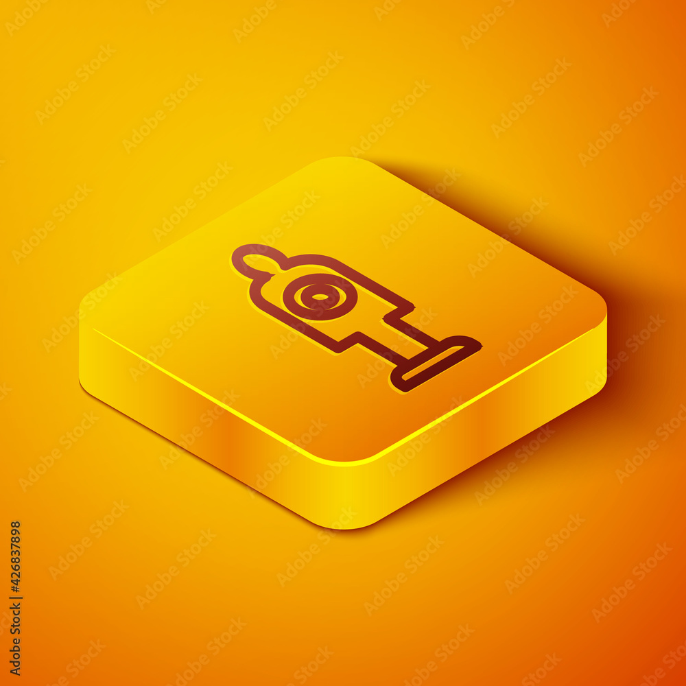 Poster isometric line human target sport for shooting icon isolated on orange background. clean target with