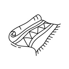 Vector contour doodle drawing of a beach blanket on an isolated white background. Illustration for background, sticker, decorative print.