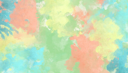 Watercolor grunge background in pastel pink, yellow, blue and green in the form of a concrete surface, a cracked wall