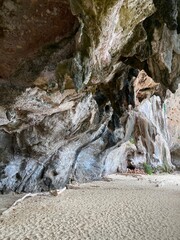 close up of limestone cave wall in thailand
