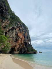 eroded cliff face on beach in thailand close up