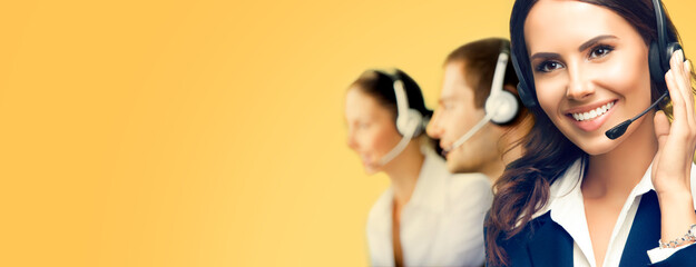Contact Call Center Service. Customer support or sales agents. Group of callers or answering phone...