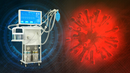 cg medical 3d illustration, ICU lungs ventilator with covid