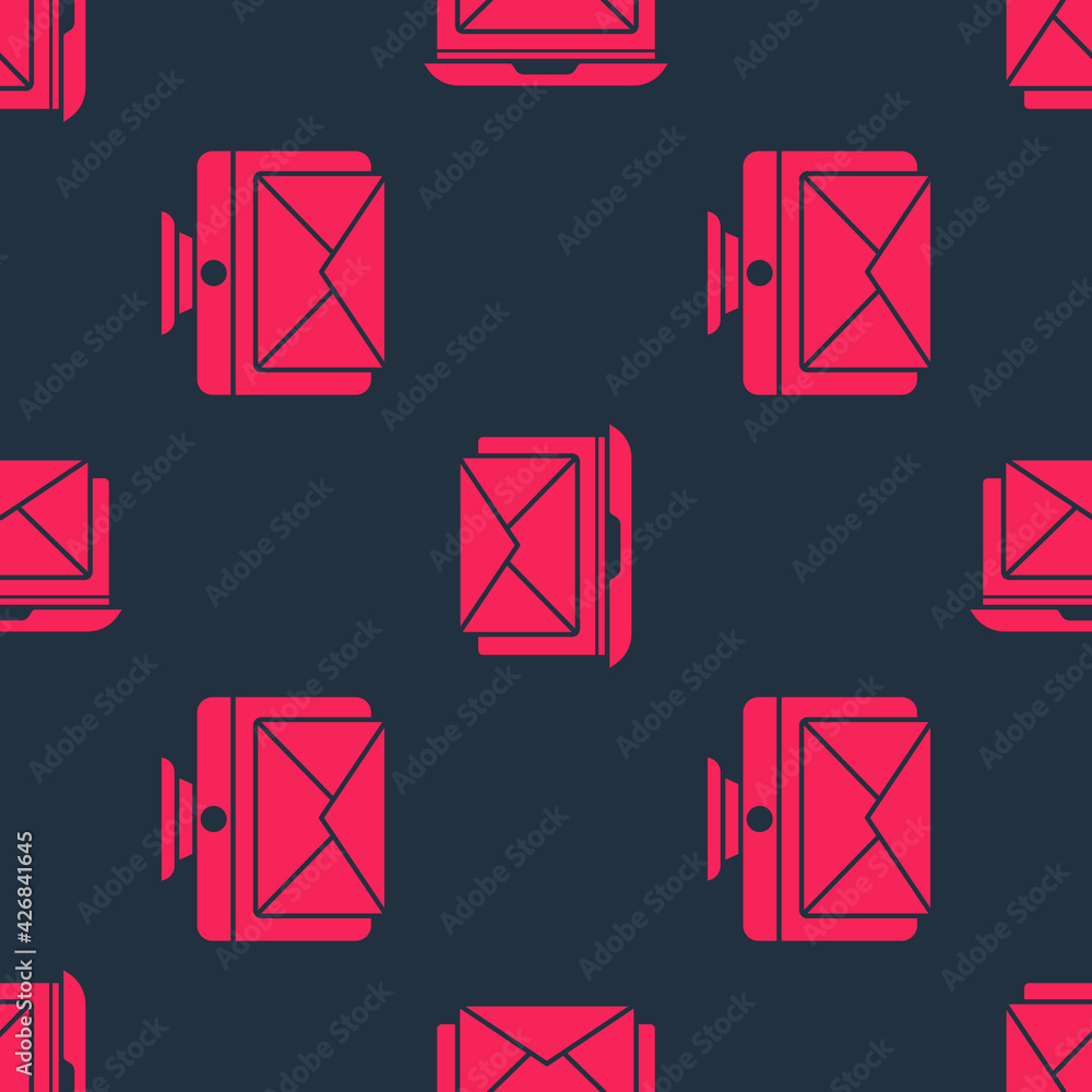 Poster set monitor and envelope and laptop with envelope on seamless pattern. vector