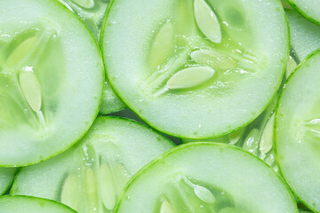 Macro cucumber,Fresh cucumber slices background,Fresh slice cucumber on white background