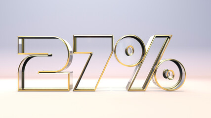 27% 3d glass material surrounded by a golden frame, discount business concept 3d render illustration