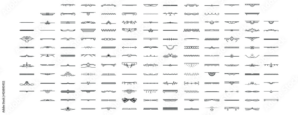 Poster set black simple line collection doodle border elements vector design style sketch isolated illustra
