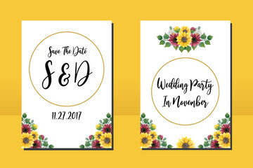 Floral Frame Wedding invitation Card set, floral watercolor hand drawn Sunflower Flower design Invitation Card Template