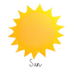 Cute bright sun. Isolated on white background. Hand drawn illustration for children