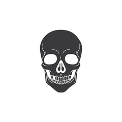 Fototapeta premium Modern Minimalist Human Skull Icon Vector Illustration. Simple skeleton of head icon for halloween or death concept. Skull symbol isolated on white background. Bone, cranium, halloween, brainpan