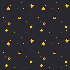 Fototapeta na wymiar Seamless pattern with cute stars on dark, black background. Cosmic baby seamless pattern. High quality illustration