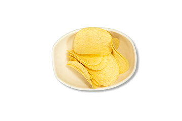 potato chips in bowl isolated on white background 