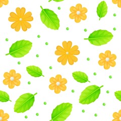 Yellow calendula spring flowers seamless pattern. Can be used as easter hunt element for web banners, posters and web pages. Stock vector illustration in cartoon realistic style