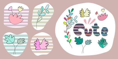 Cute colorful doodle contains leaves, flowers and straight lines designed for backgrounds, baby clothes patterns, cards, seamless, illustrations and can be used in a variety of applications
