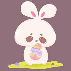 Cute white Easter rabbit egg cartoon illustration