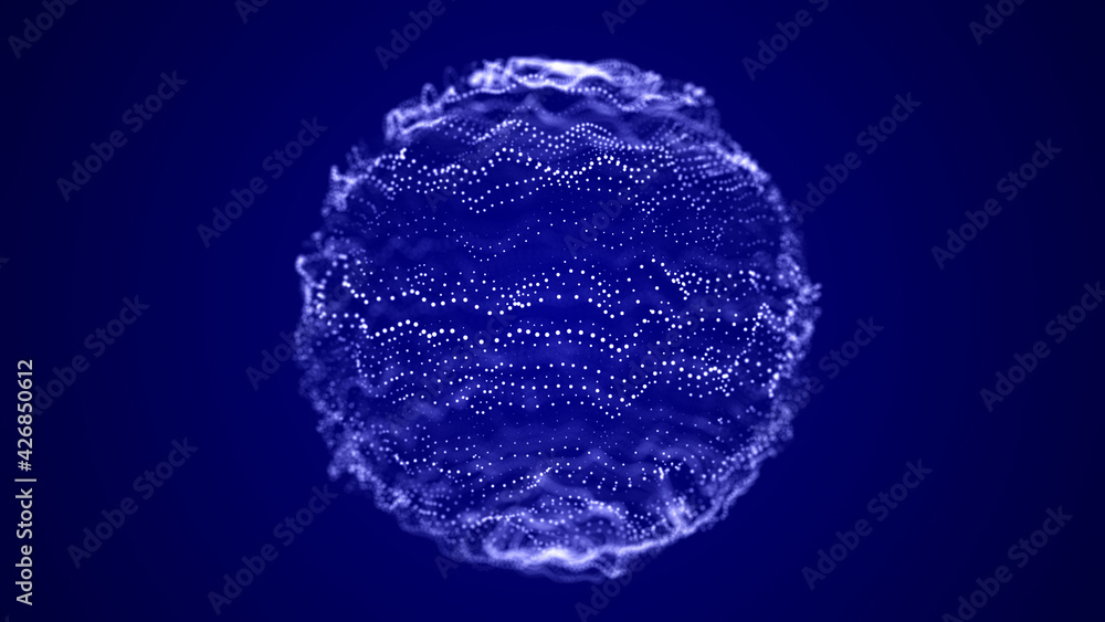 Poster blue sphere consisting of points. modern wireframe elements. technology grid sphere. 3d rendering.