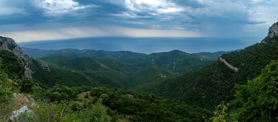 Naklejka na ściany i meble View of the Black Sea coast from the top of the plateau.