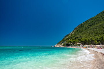 The beautiful sea of Portonovo in Conero, Ancona province, Marche region.