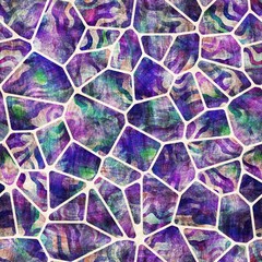 Seamless geo tile shape collage surface pattern. High quality illustration. Random chunks of color chaotically jumbled together inside voronoi jigsaw puzzle shapes. Ornate and detailed texture.
