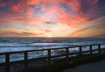 beautiful sunset on the coast of the Atlantic Ocean, Espinho, Northern Portugal.