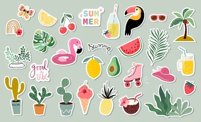 Fotobehang Summer stickers collection with different seasonal elements © lilett