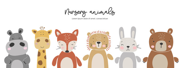 Abstract baby animals set, boho baby animals collection, funny animals vector