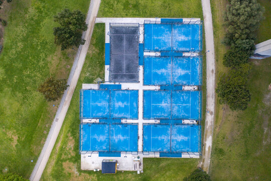 Aerial drone top view of Padel courts. Recreative sports