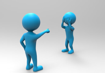 3d rendering of two balloonhead cuties, one of this is very angry to another