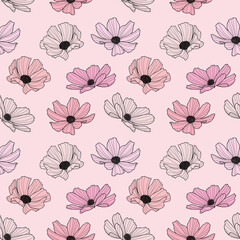 Garden cosmos flower repeat pattern, floral background