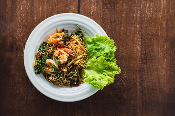 Stir Fried Seafood on table