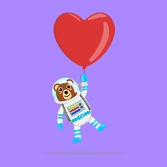 Illustration vector graphic cartoon of cute bear astronaut flying with love balloon. Childish cartoon design suitable for product design of children's books, t-shirt etc